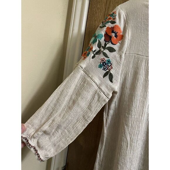 Gibson Latimer Sheer Ivory Womens S Boho Floral Embroidered Blouse Colorful - Picture 14 of 15